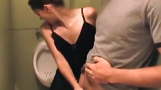 My girl jerking me off in the public toilet
