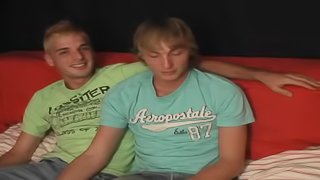 Tasty gay guy with short blonde hair sucking a stranger's big cock