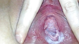Creamy pussy closeup - watch how my cream is being formed and pushed out